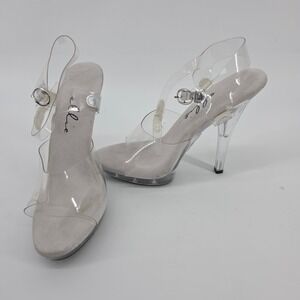 Ellie Clear Platform Sandals Women 7 Ankle Strap High Heel Pole Shoes pleasers